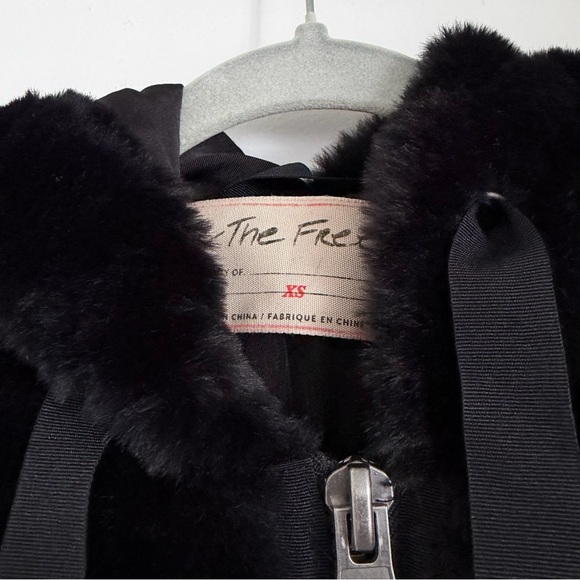 Free People Louder Please Black faux fur zip up hoodie jacket coat - Picture 3 of 4